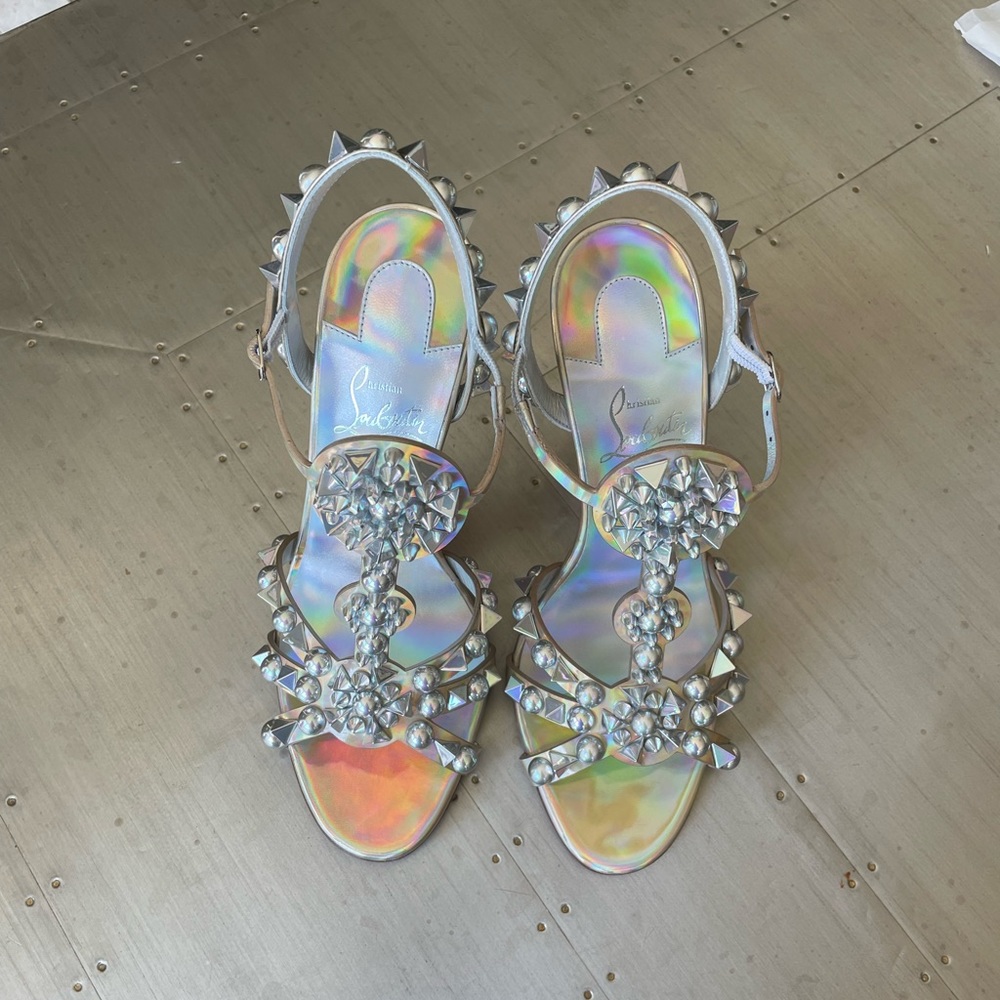 christian louboutin Goldora 100mm stiletto sandal spike iridescent sz 38 - Picture 4 of 12